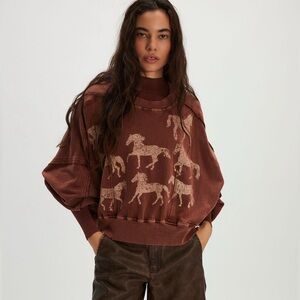 Free people Brown Horse Print Sweatshirt